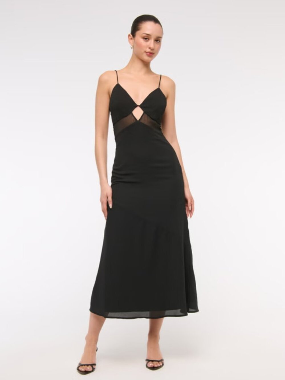 Abercrombie Tie-Back Sheer Slip Midi Dress Black—XL NWT